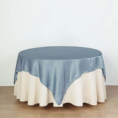 Satin 72"x72" Table Overlay Square Tablecloth Dusty Blue - Smooth Finish Table Cover - Linen Luxes