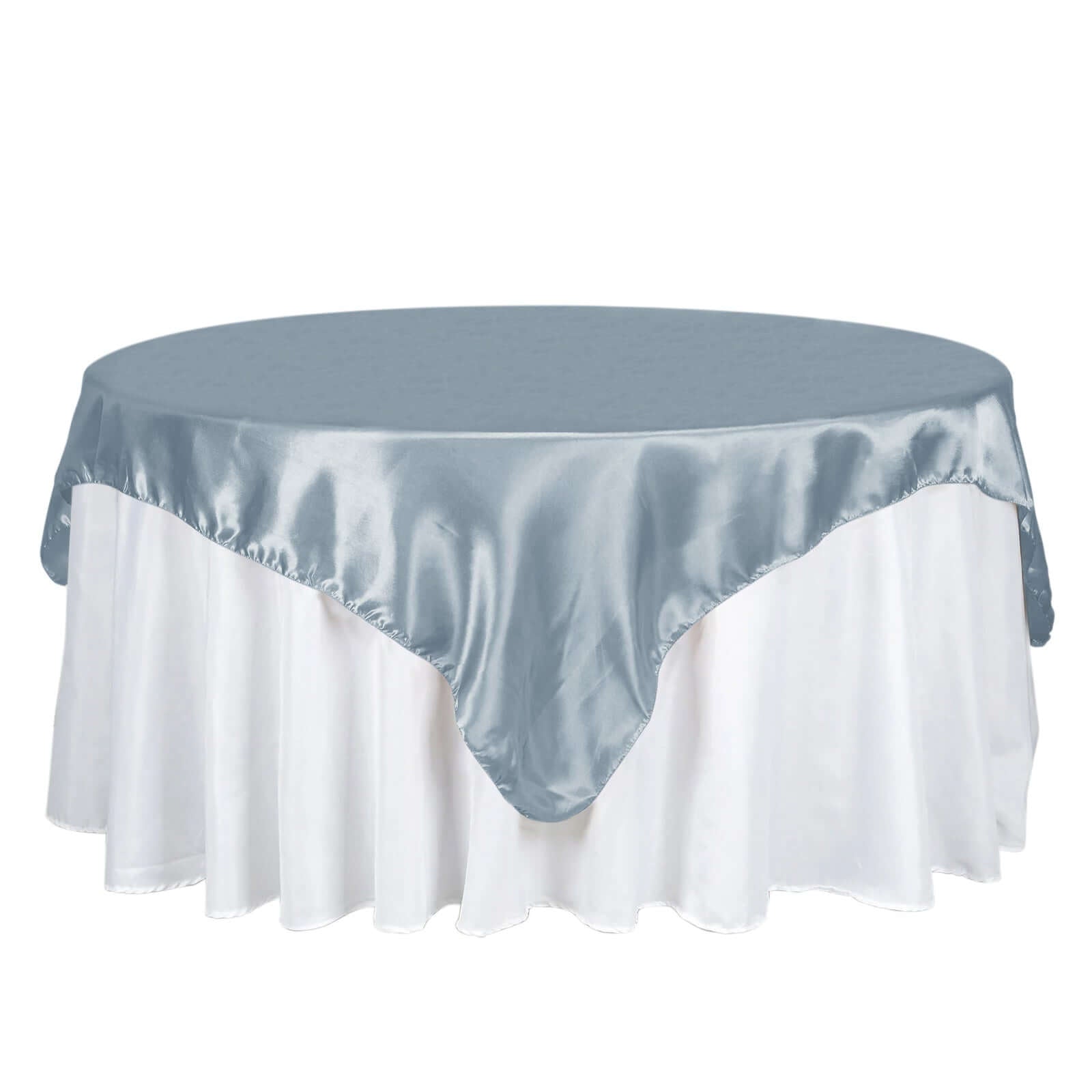 Satin 72"x72" Table Overlay Square Tablecloth Dusty Blue - Smooth Finish Table Cover - Linen Luxes