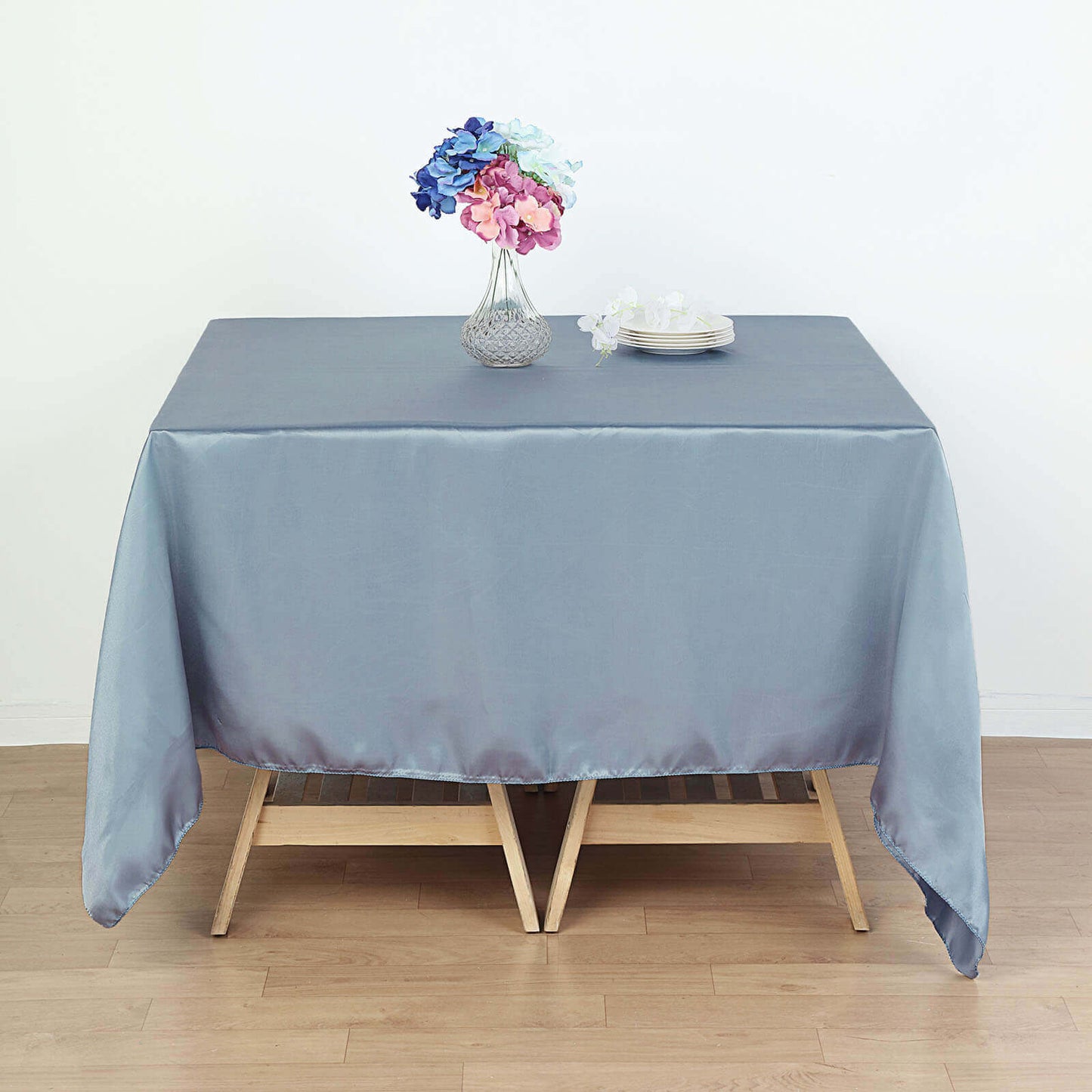 Satin 72"x72" Table Overlay Square Tablecloth Dusty Blue - Smooth Finish Table Cover - Linen Luxes