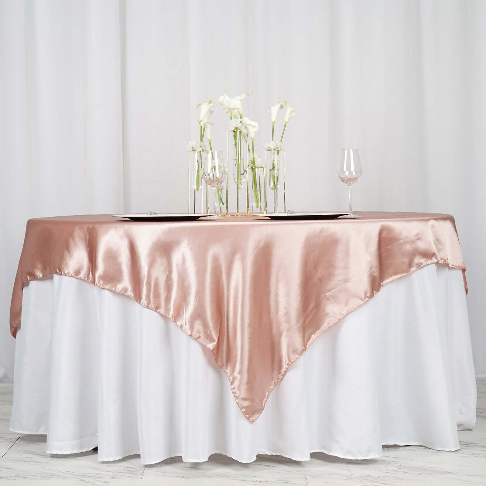Satin 72"x72" Table Overlay Square Tablecloth Dusty Rose - Smooth Finish Table Cover - Linen Luxes