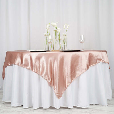 Satin 72"x72" Table Overlay Square Tablecloth Dusty Rose - Smooth Finish Table Cover - Linen Luxes