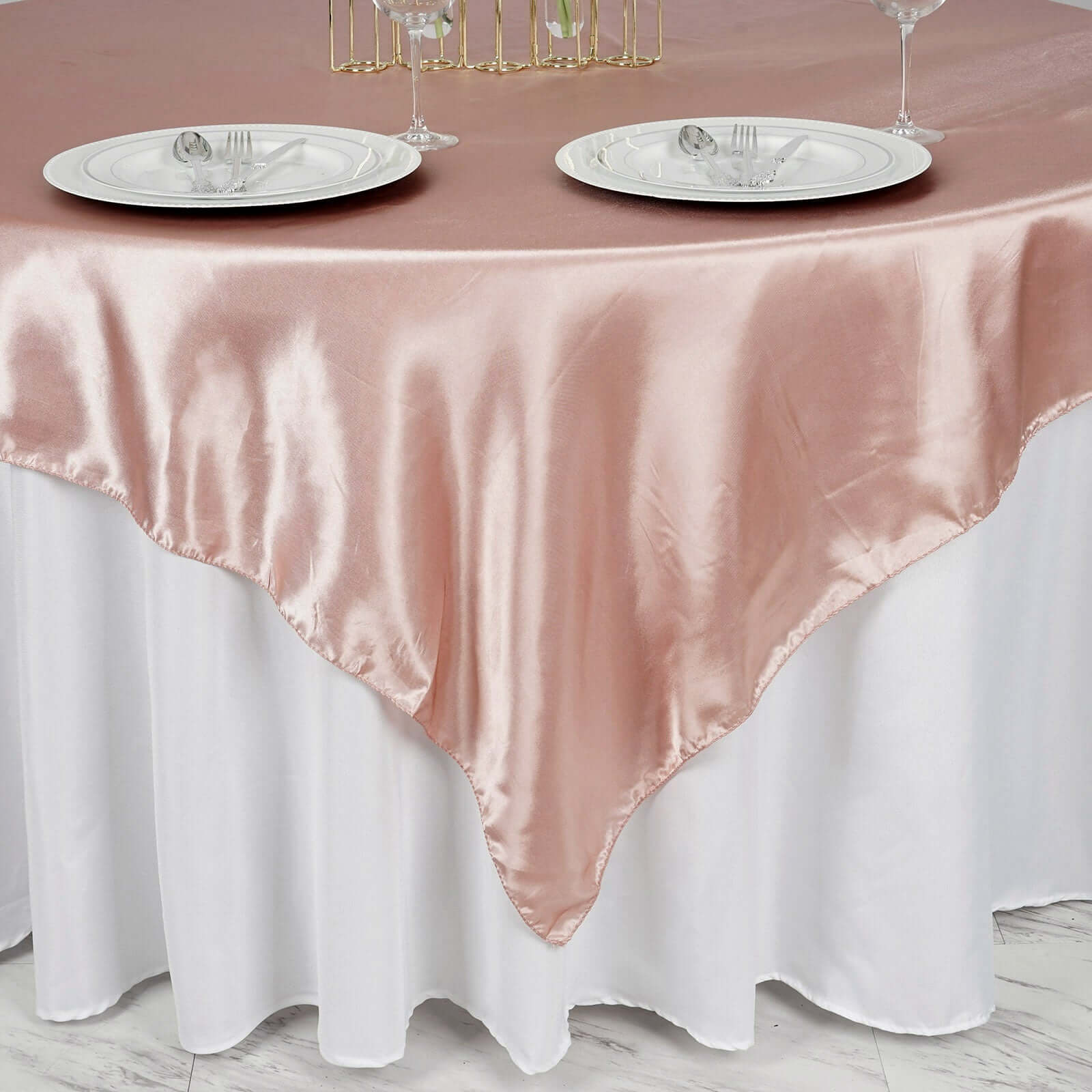 Satin 72"x72" Table Overlay Square Tablecloth Dusty Rose - Smooth Finish Table Cover - Linen Luxes