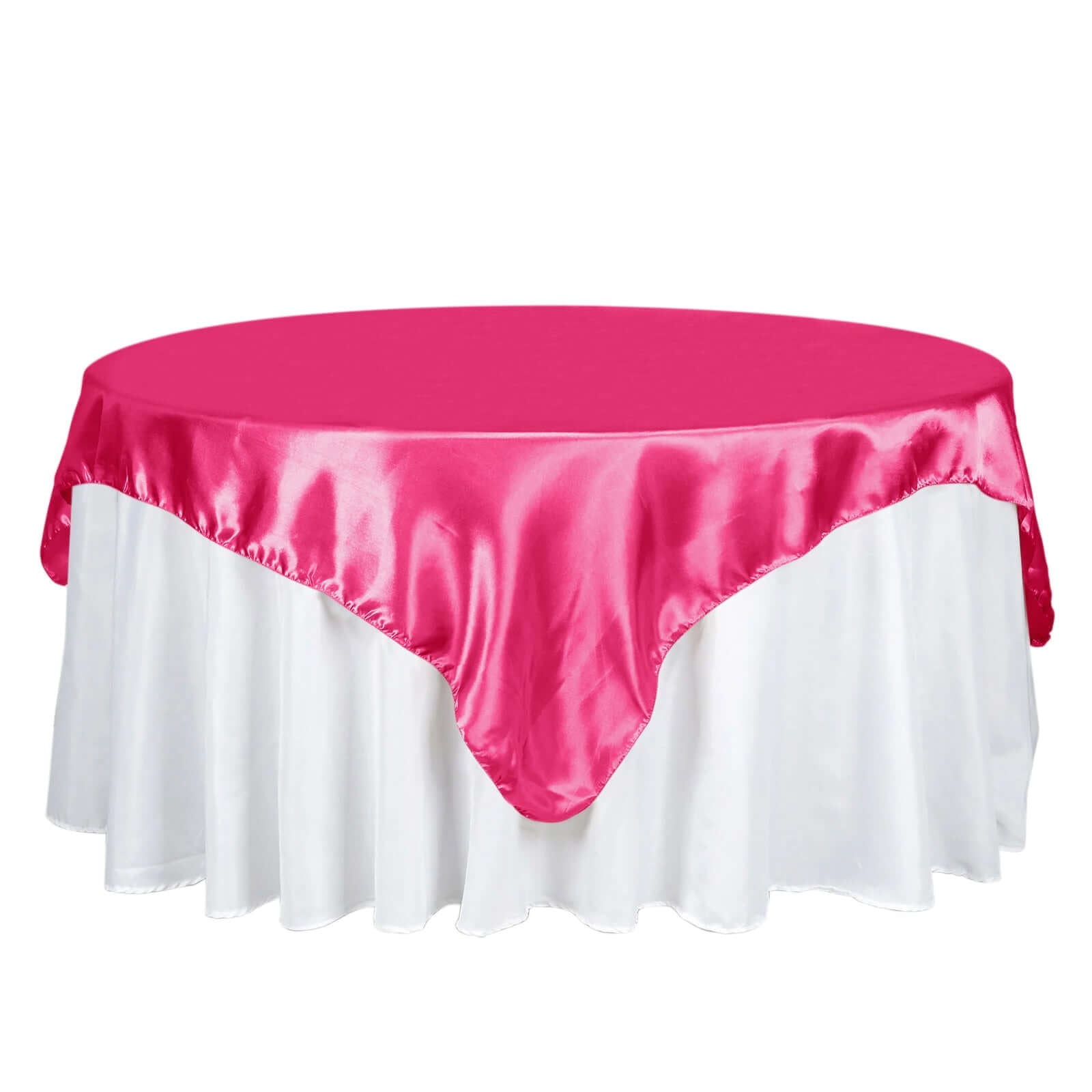 Satin 72"x72" Table Overlay Square Tablecloth Fuchsia - Smooth Finish Table Cover - Linen Luxes