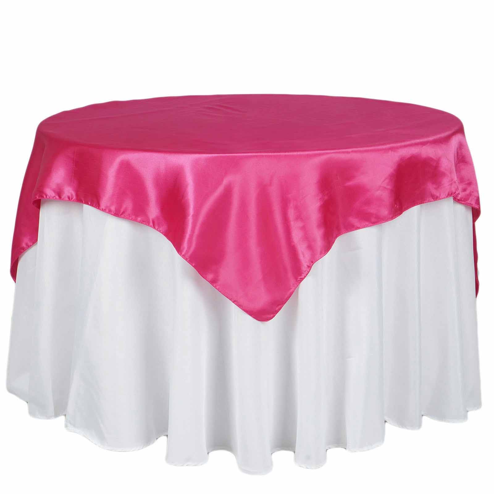 Satin 72"x72" Table Overlay Square Tablecloth Fuchsia - Smooth Finish Table Cover - Linen Luxes