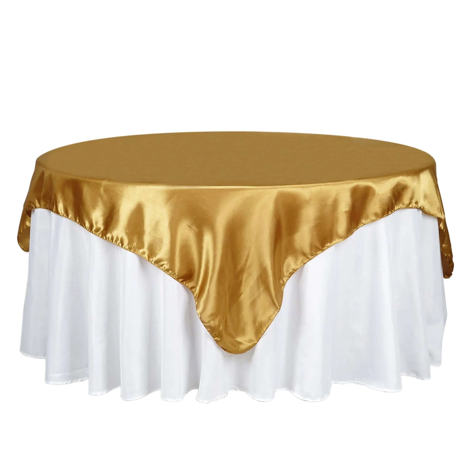 Satin 72"x72" Table Overlay Square Tablecloth Gold - Smooth Finish for Luxurious Events - Linen Luxes