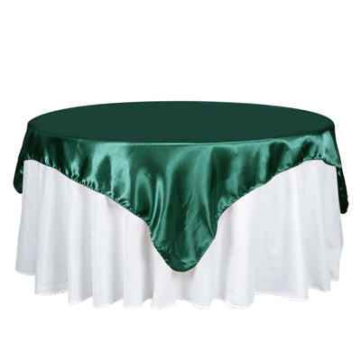 Satin 72"x72" Table Overlay Square Tablecloth Hunter Emerald Green - Smooth Finish Table Cover - Linen Luxes