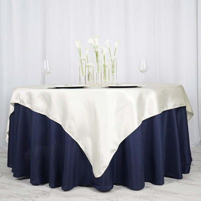 Satin 72"x72" Table Overlay Square Tablecloth Ivory - Smooth Finish Table Cover - Linen Luxes