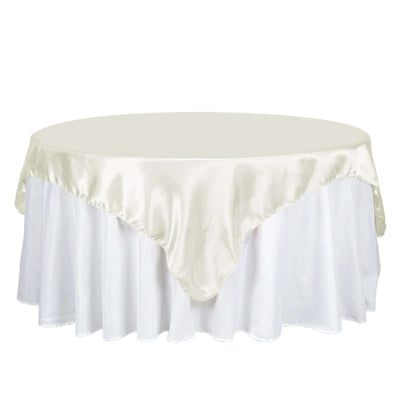 Satin 72"x72" Table Overlay Square Tablecloth Ivory - Smooth Finish Table Cover - Linen Luxes