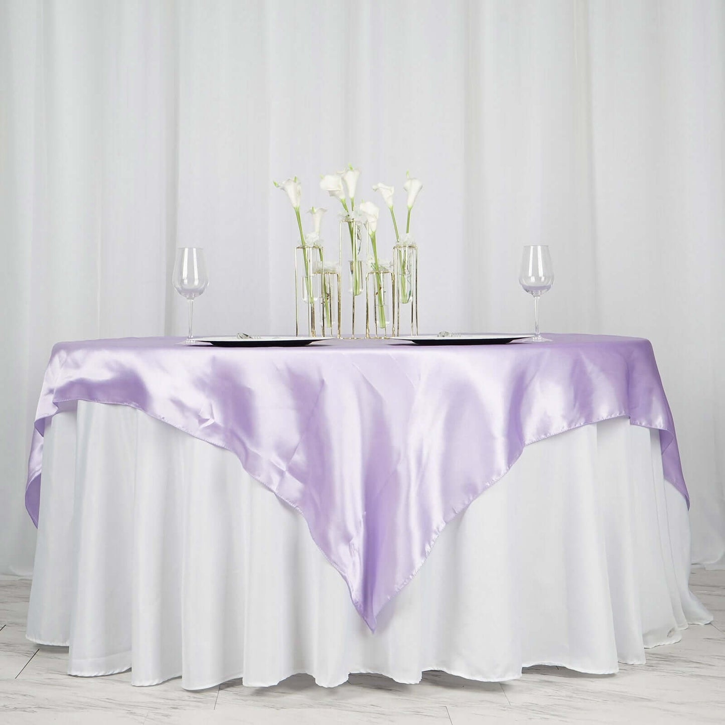 Satin 72"x72" Table Overlay Square Tablecloth Lavender Lilac - Smooth Finish Table Cover - Linen Luxes