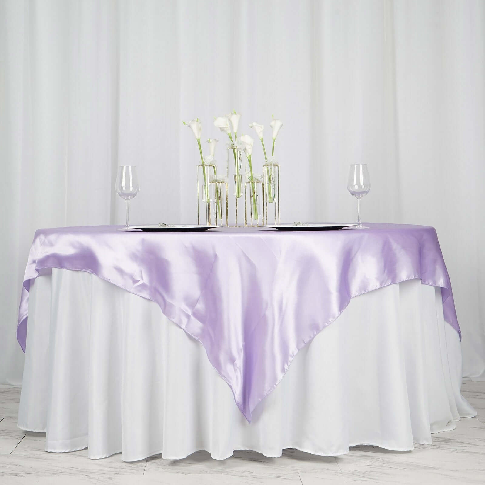 Satin 72"x72" Table Overlay Square Tablecloth Lavender Lilac - Smooth Finish Table Cover - Linen Luxes