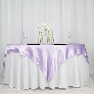 Satin 72"x72" Table Overlay Square Tablecloth Lavender Lilac - Smooth Finish Table Cover - Linen Luxes