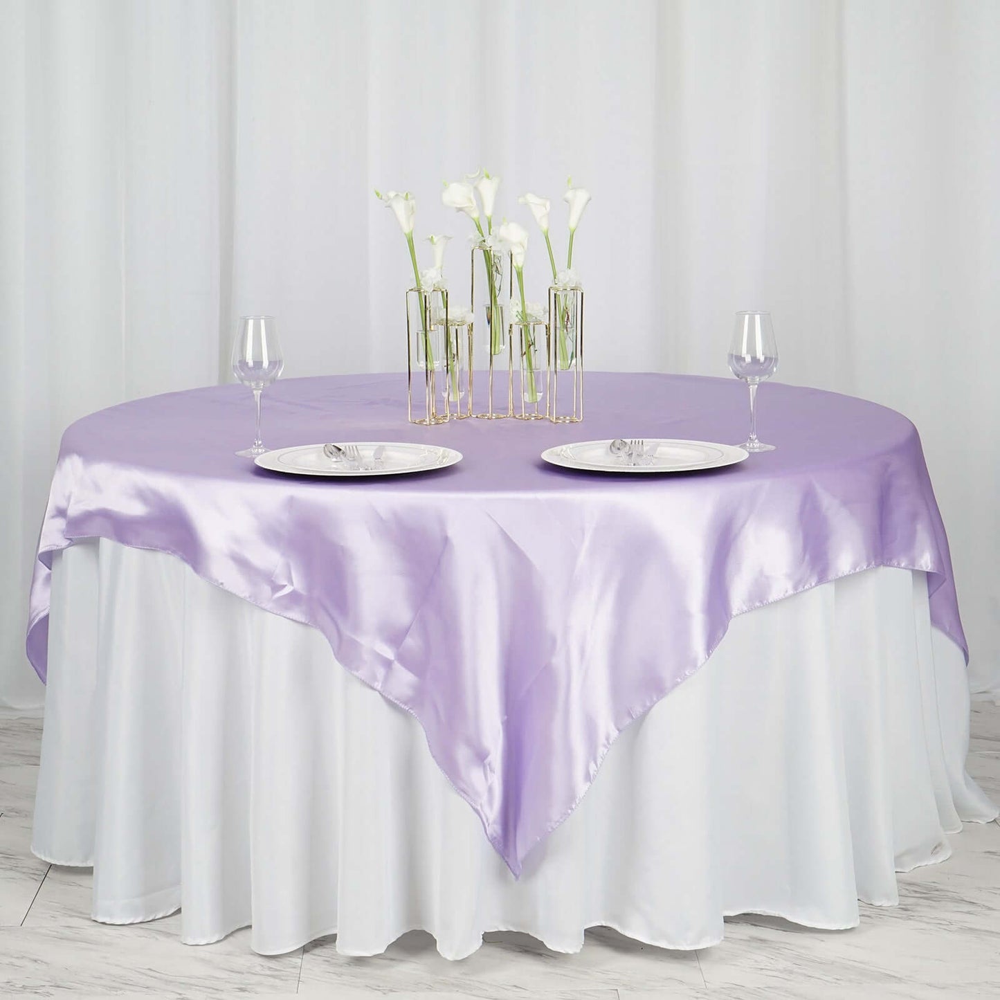 Satin 72"x72" Table Overlay Square Tablecloth Lavender Lilac - Smooth Finish Table Cover - Linen Luxes