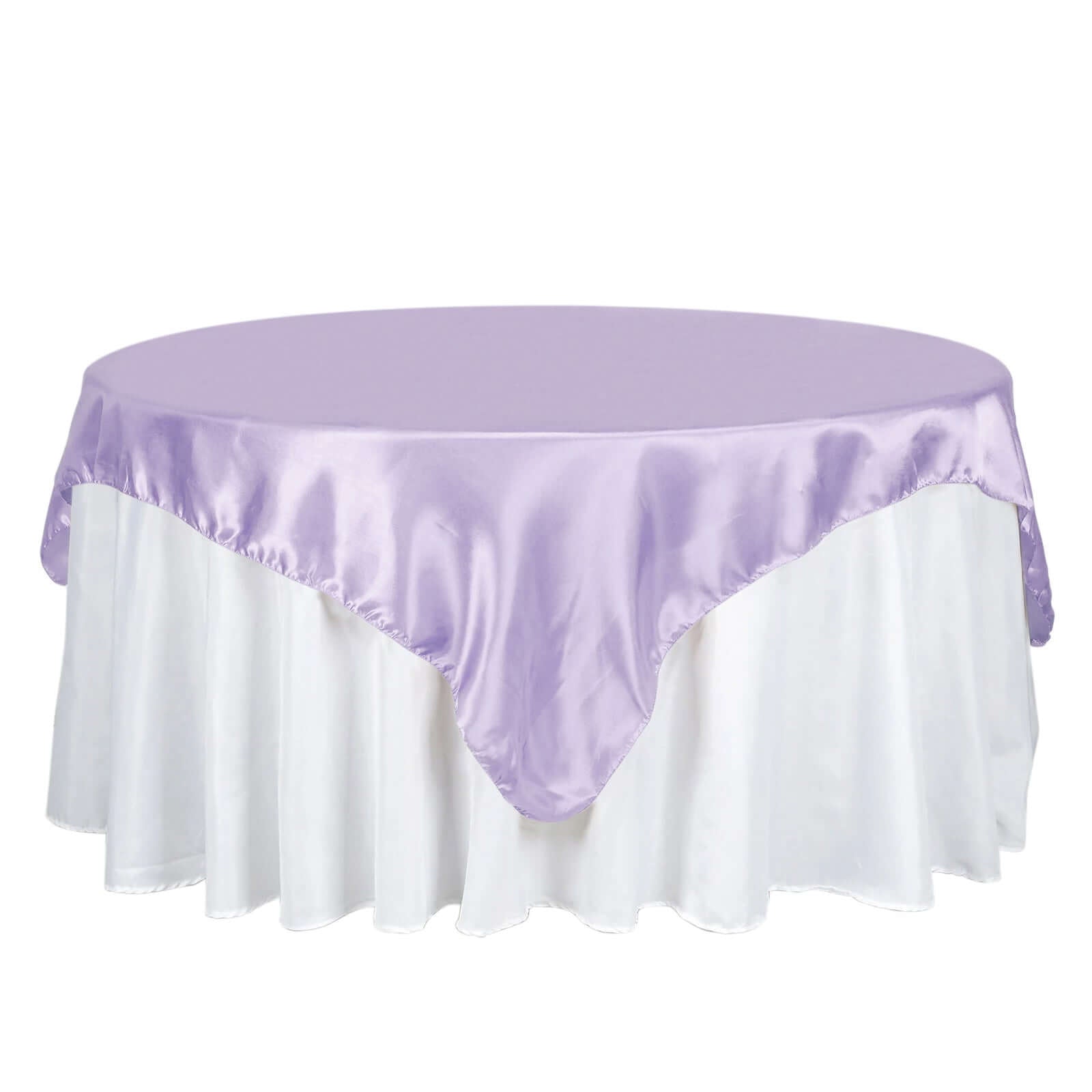 Satin 72"x72" Table Overlay Square Tablecloth Lavender Lilac - Smooth Finish Table Cover - Linen Luxes
