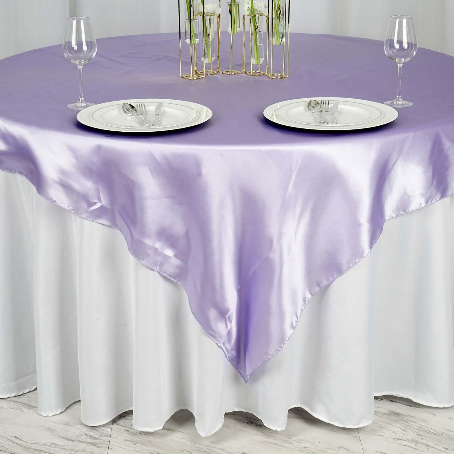 Satin 72"x72" Table Overlay Square Tablecloth Lavender Lilac - Smooth Finish Table Cover - Linen Luxes