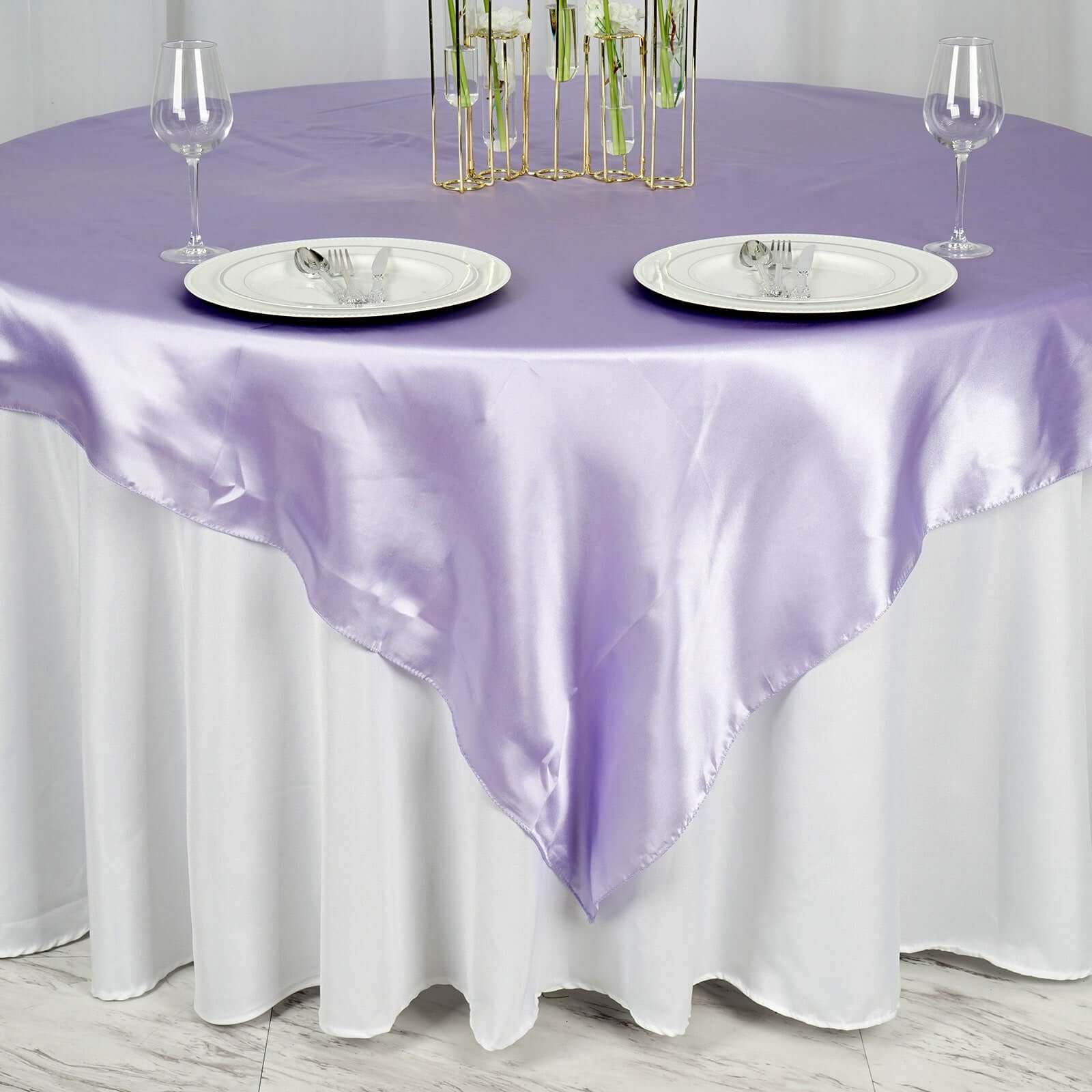 Satin 72"x72" Table Overlay Square Tablecloth Lavender Lilac - Smooth Finish Table Cover - Linen Luxes