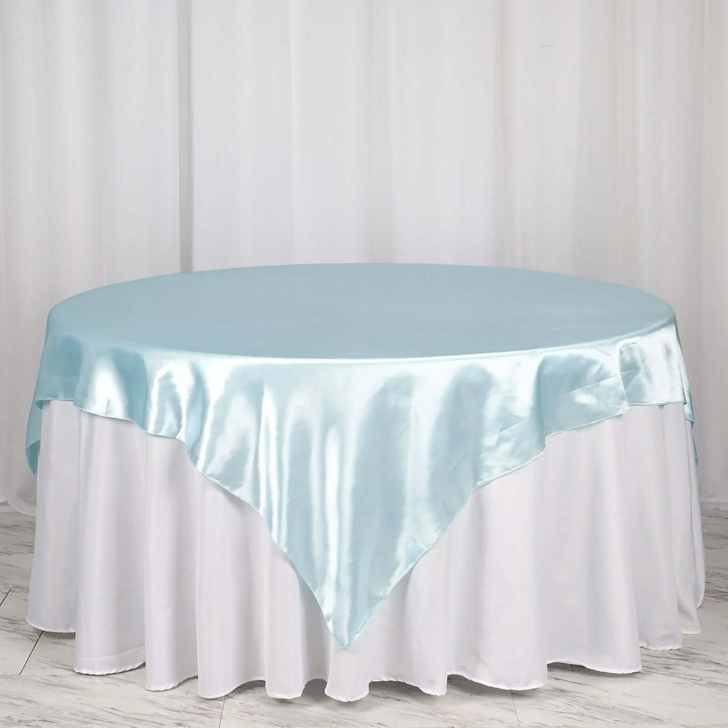 Satin 72"x72" Table Overlay Square Tablecloth Light Blue - Smooth Finish Table Cover - Linen Luxes