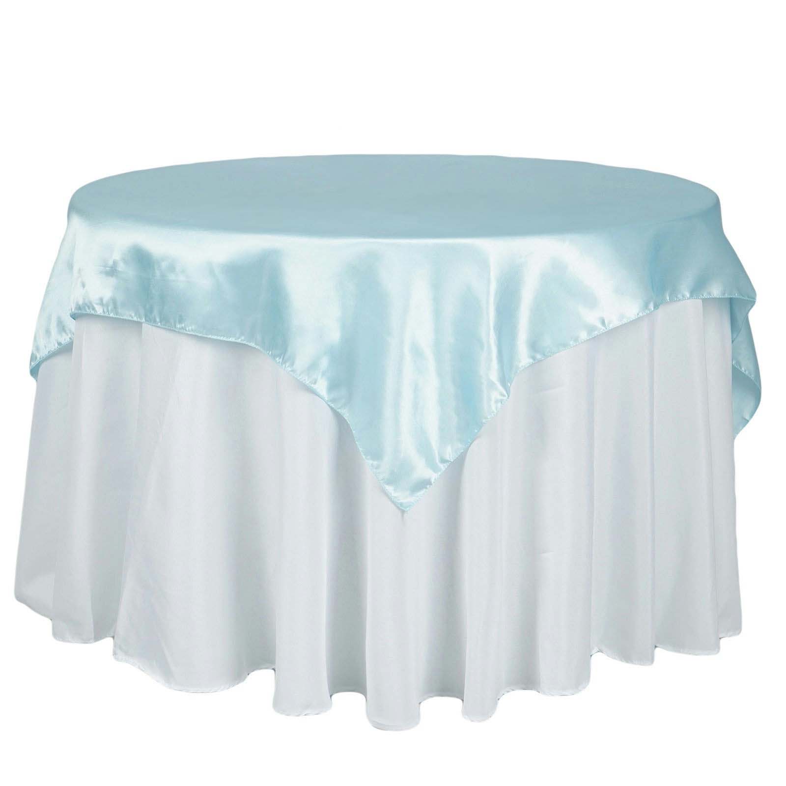 Satin 72"x72" Table Overlay Square Tablecloth Light Blue - Smooth Finish Table Cover - Linen Luxes