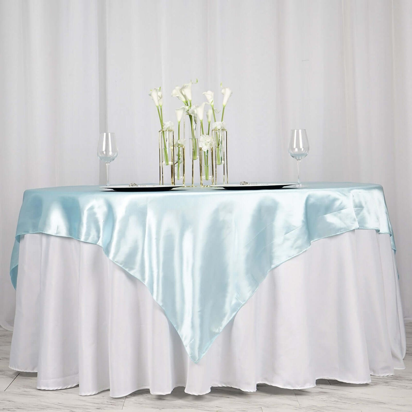 Satin 72"x72" Table Overlay Square Tablecloth Light Blue - Smooth Finish Table Cover - Linen Luxes