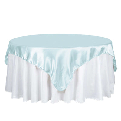 Satin 72"x72" Table Overlay Square Tablecloth Light Blue - Smooth Finish Table Cover - Linen Luxes