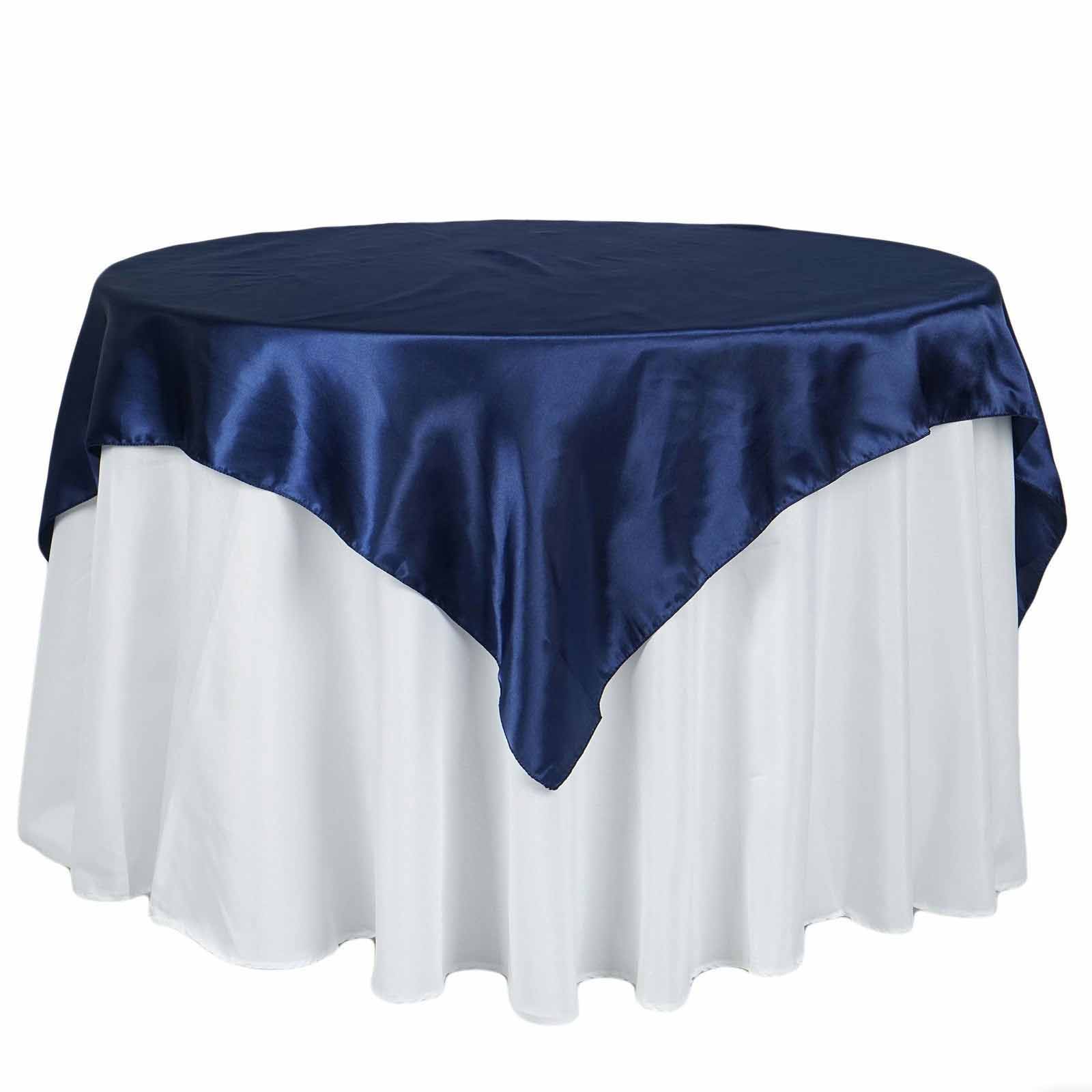 Satin 72"x72" Table Overlay Square Tablecloth Navy Blue - Smooth Finish Table Cover - Linen Luxes