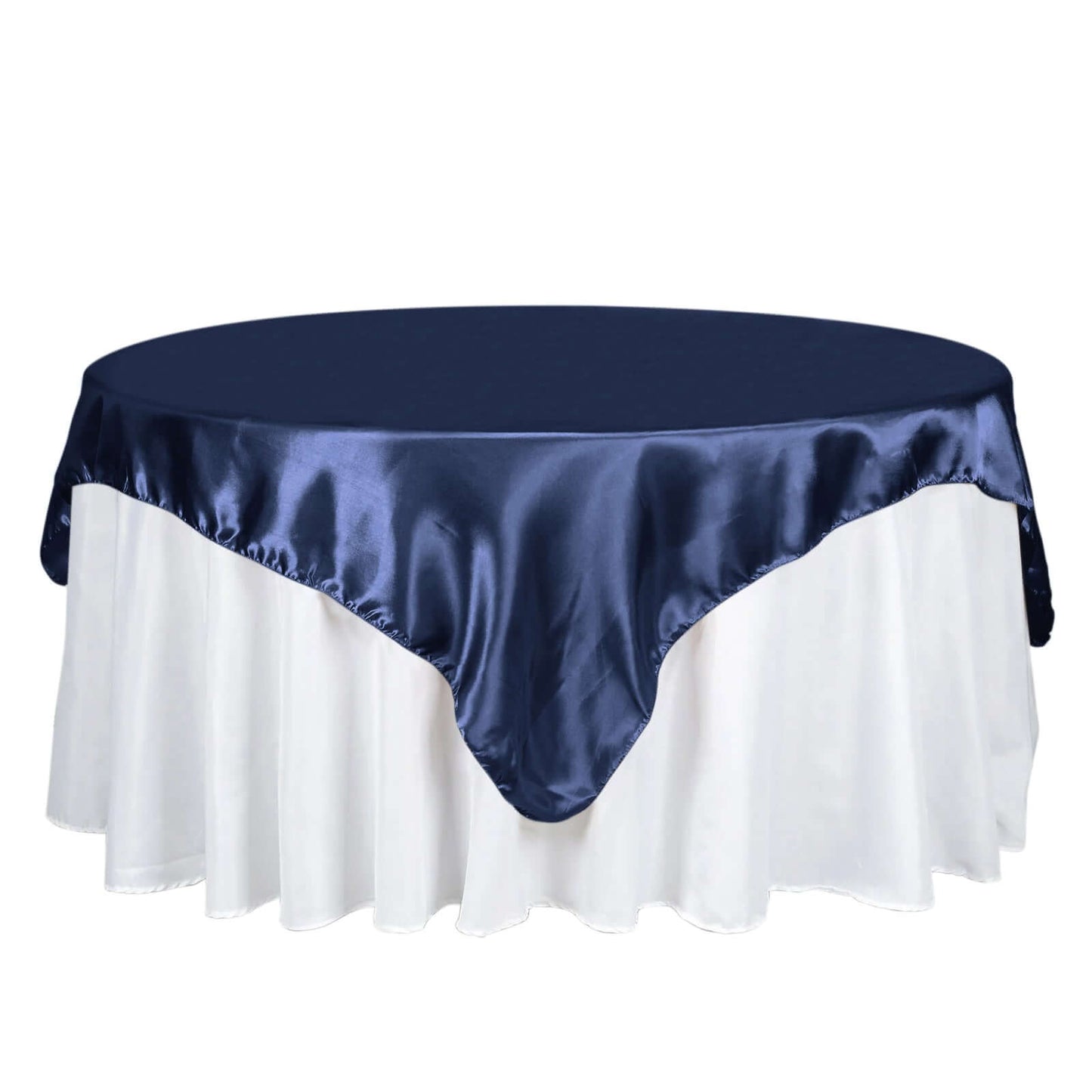 Satin 72"x72" Table Overlay Square Tablecloth Navy Blue - Smooth Finish Table Cover - Linen Luxes