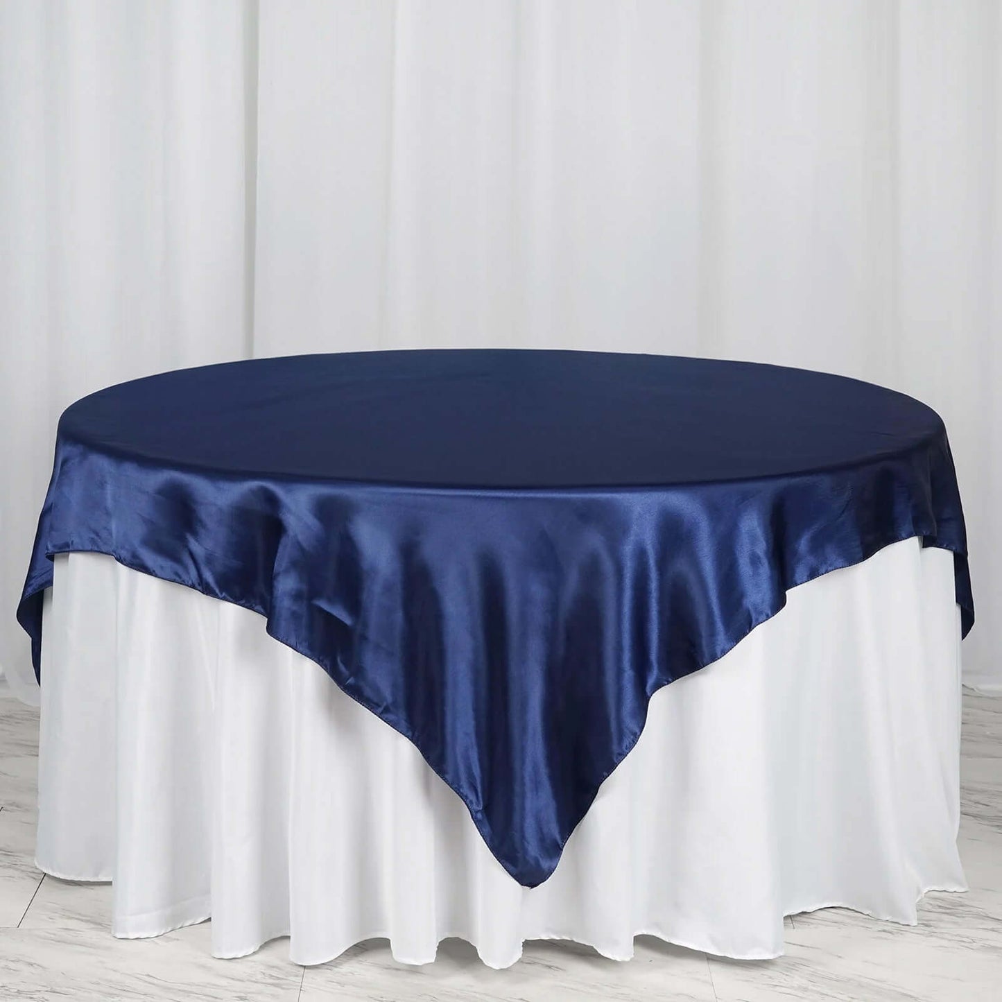 Satin 72"x72" Table Overlay Square Tablecloth Navy Blue - Smooth Finish Table Cover - Linen Luxes