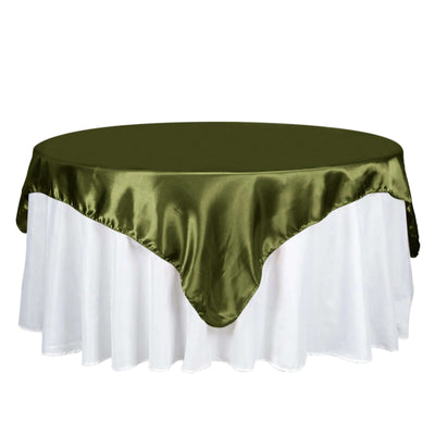 Satin 72"x72" Table Overlay Square Tablecloth Olive Green - Smooth Finish Table Cover - Linen Luxes