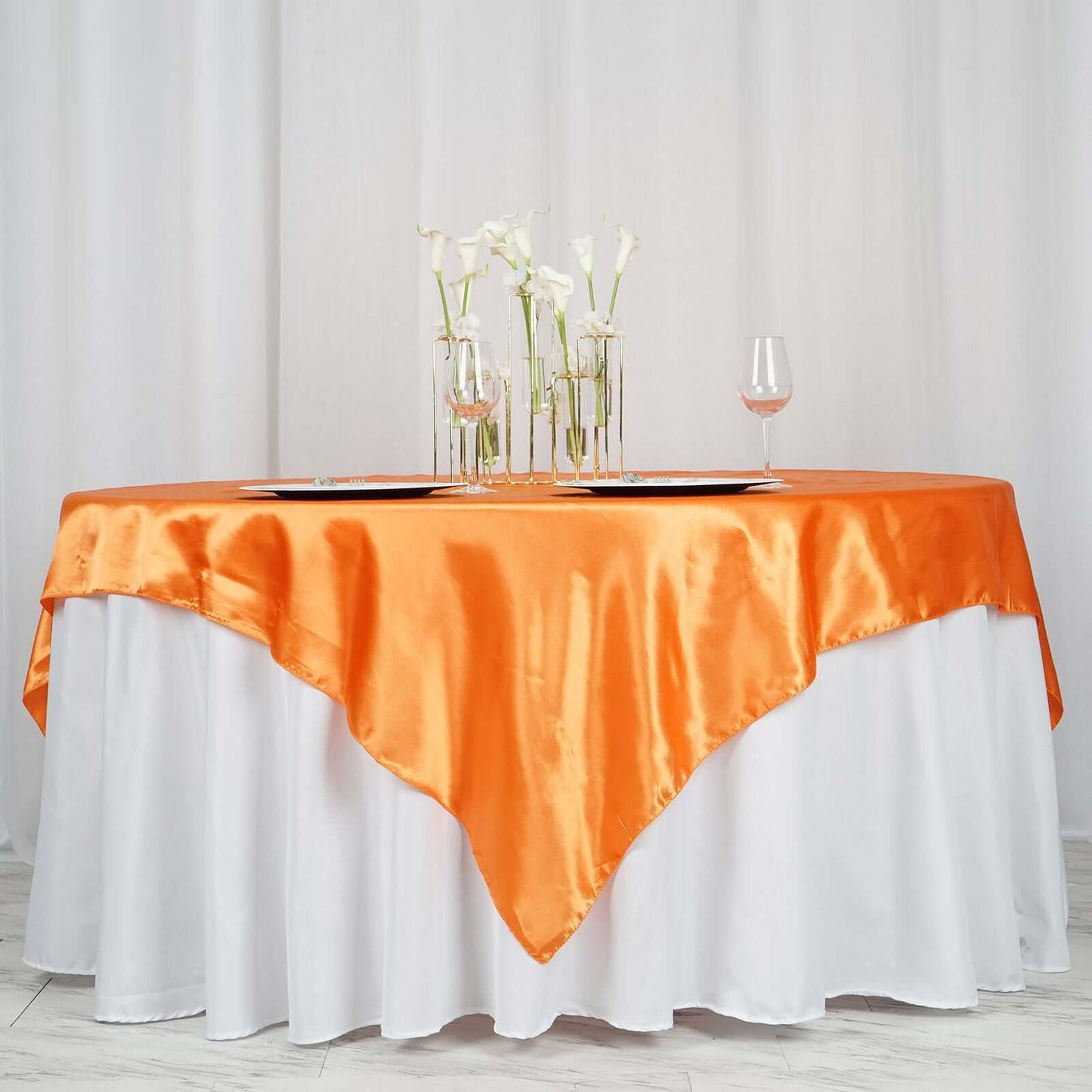 Satin 72"x72" Table Overlay Square Tablecloth Orange - Smooth Finish Table Cover - Linen Luxes