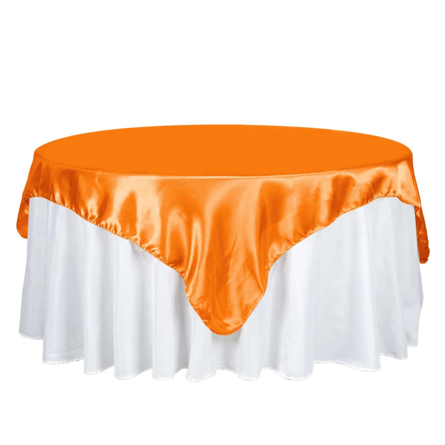 Satin 72"x72" Table Overlay Square Tablecloth Orange - Smooth Finish Table Cover - Linen Luxes