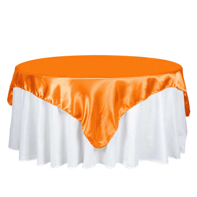 Satin 72"x72" Table Overlay Square Tablecloth Orange - Smooth Finish Table Cover - Linen Luxes