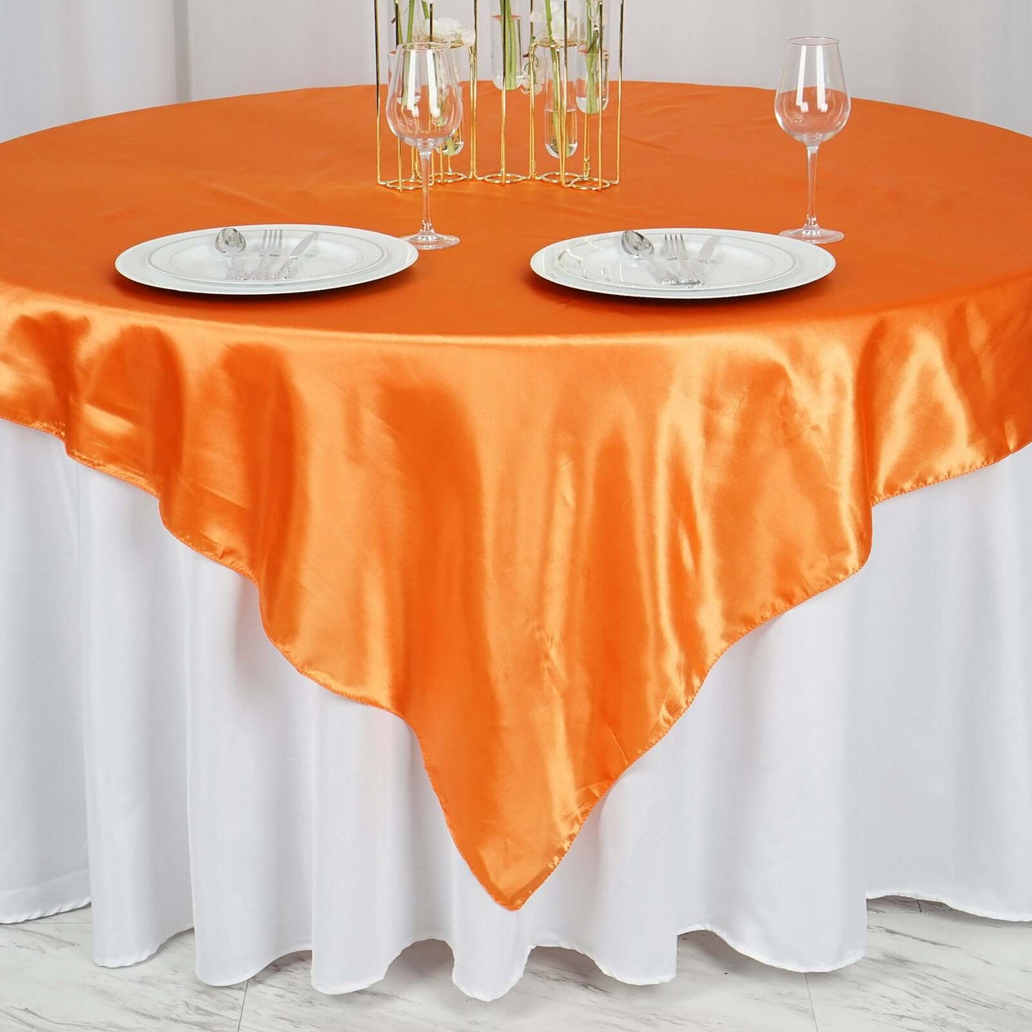 Satin 72"x72" Table Overlay Square Tablecloth Orange - Smooth Finish Table Cover - Linen Luxes