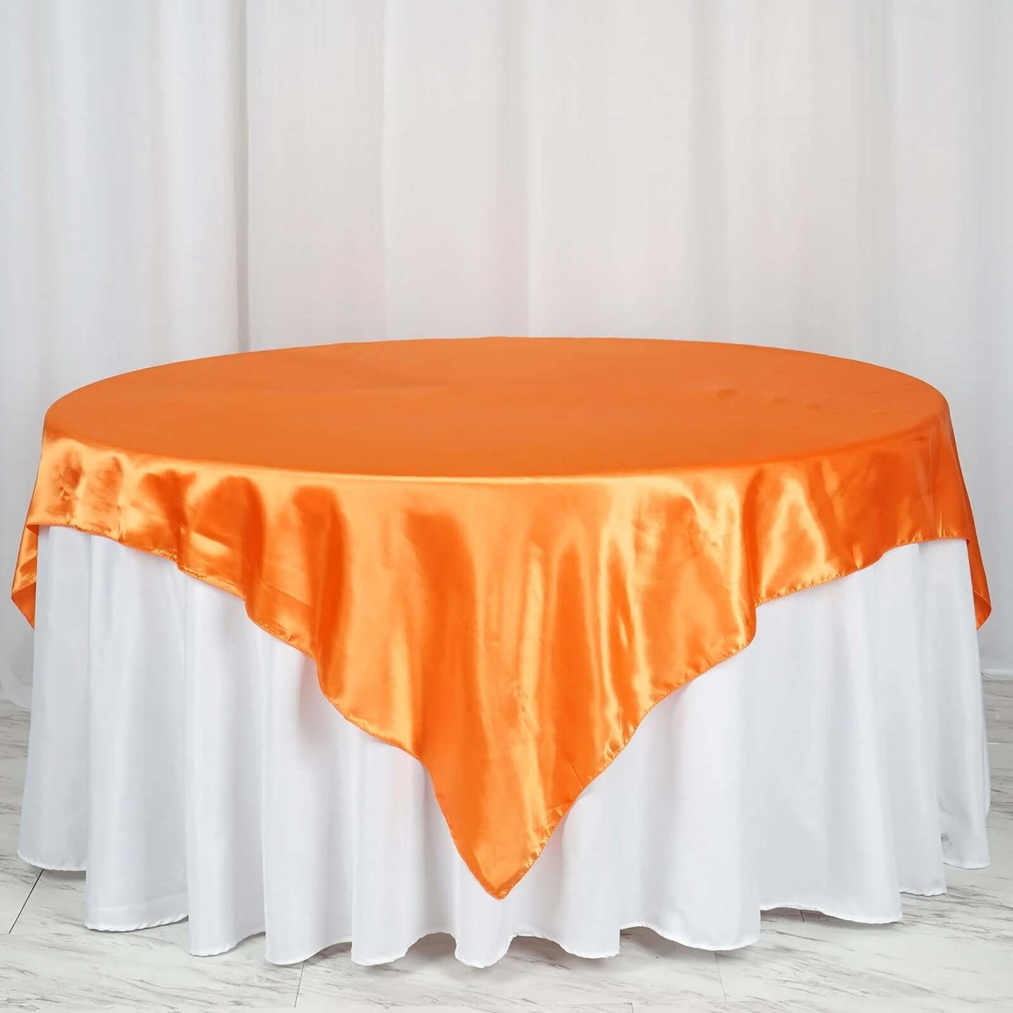 Satin 72"x72" Table Overlay Square Tablecloth Orange - Smooth Finish Table Cover - Linen Luxes