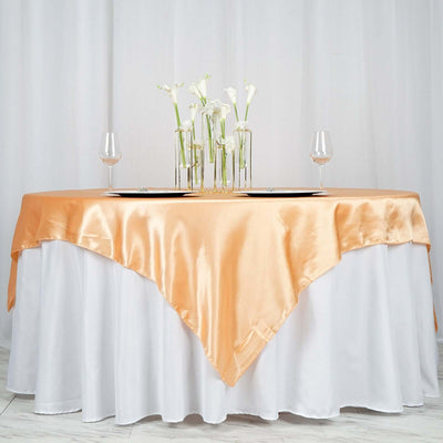 Satin 72"x72" Table Overlay Square Tablecloth Peach - Smooth Finish Table Cover - Linen Luxes