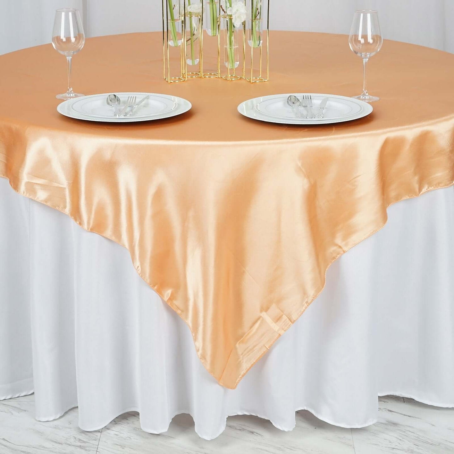 Satin 72"x72" Table Overlay Square Tablecloth Peach - Smooth Finish Table Cover - Linen Luxes