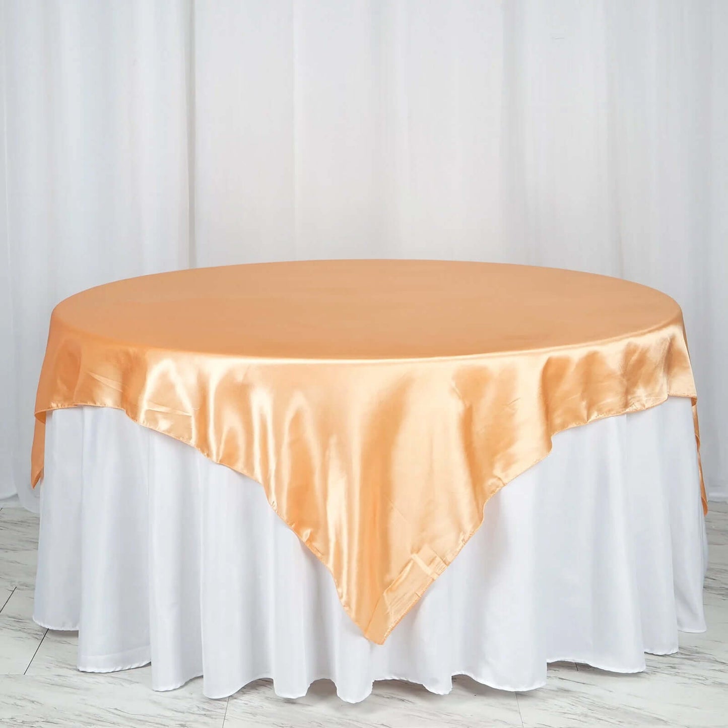 Satin 72"x72" Table Overlay Square Tablecloth Peach - Smooth Finish Table Cover - Linen Luxes