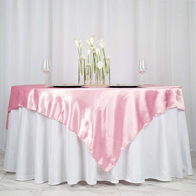 Satin 72"x72" Table Overlay Square Tablecloth Pink - Smooth Finish Table Cover - Linen Luxes