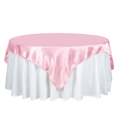 Satin 72"x72" Table Overlay Square Tablecloth Pink - Smooth Finish Table Cover - Linen Luxes