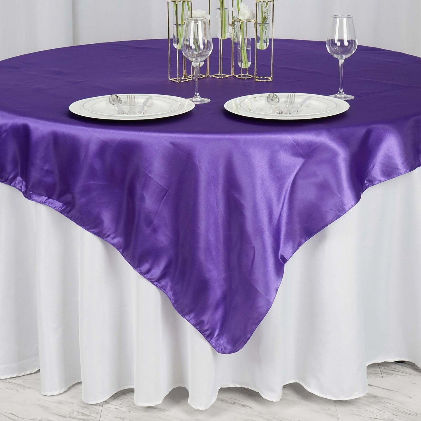 Satin 72"x72" Table Overlay Square Tablecloth Purple - Smooth Finish Table Cover - Linen Luxes
