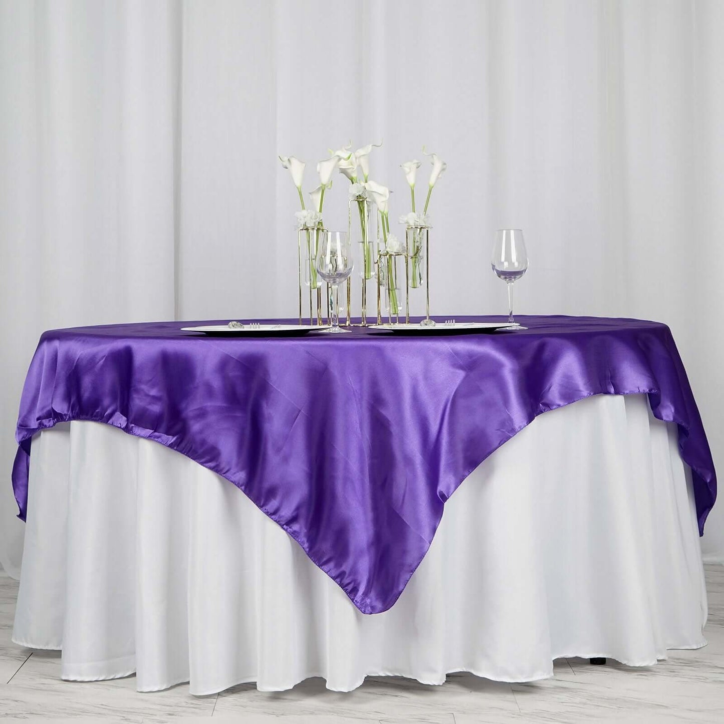Satin 72"x72" Table Overlay Square Tablecloth Purple - Smooth Finish Table Cover - Linen Luxes