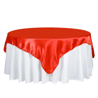 Satin 72"x72" Table Overlay Square Tablecloth Red - Smooth Finish Table Cover - Linen Luxes