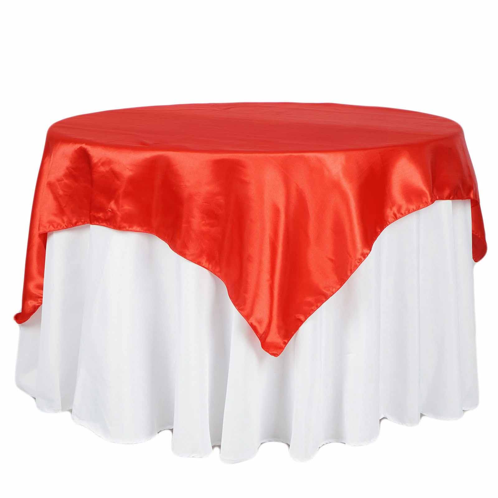 Satin 72"x72" Table Overlay Square Tablecloth Red - Smooth Finish Table Cover - Linen Luxes