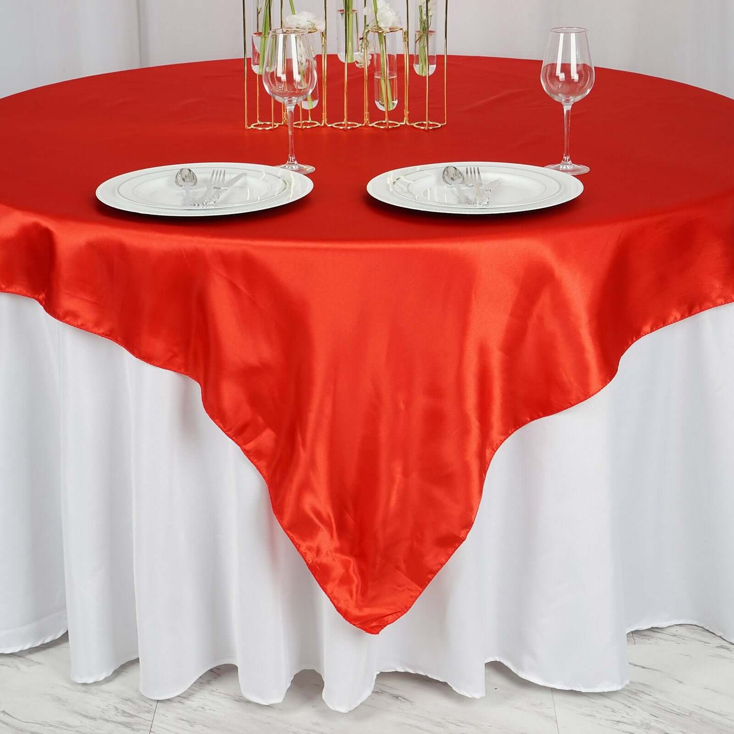 Satin 72"x72" Table Overlay Square Tablecloth Red - Smooth Finish Table Cover - Linen Luxes