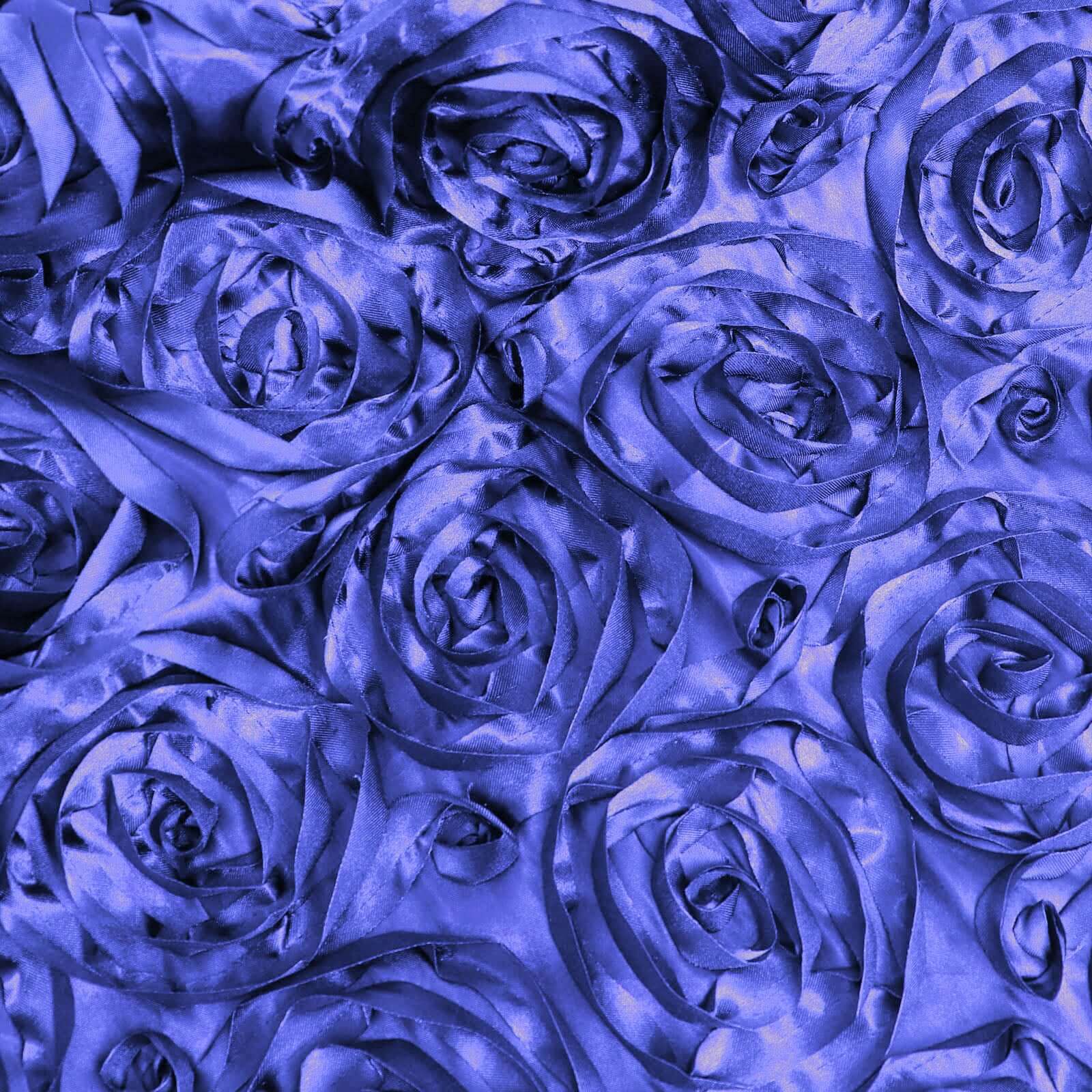 Satin 72"x72" Table Overlay Square Tablecloth Royal Blue - 3D Rosette Table Cover - Linen Luxes