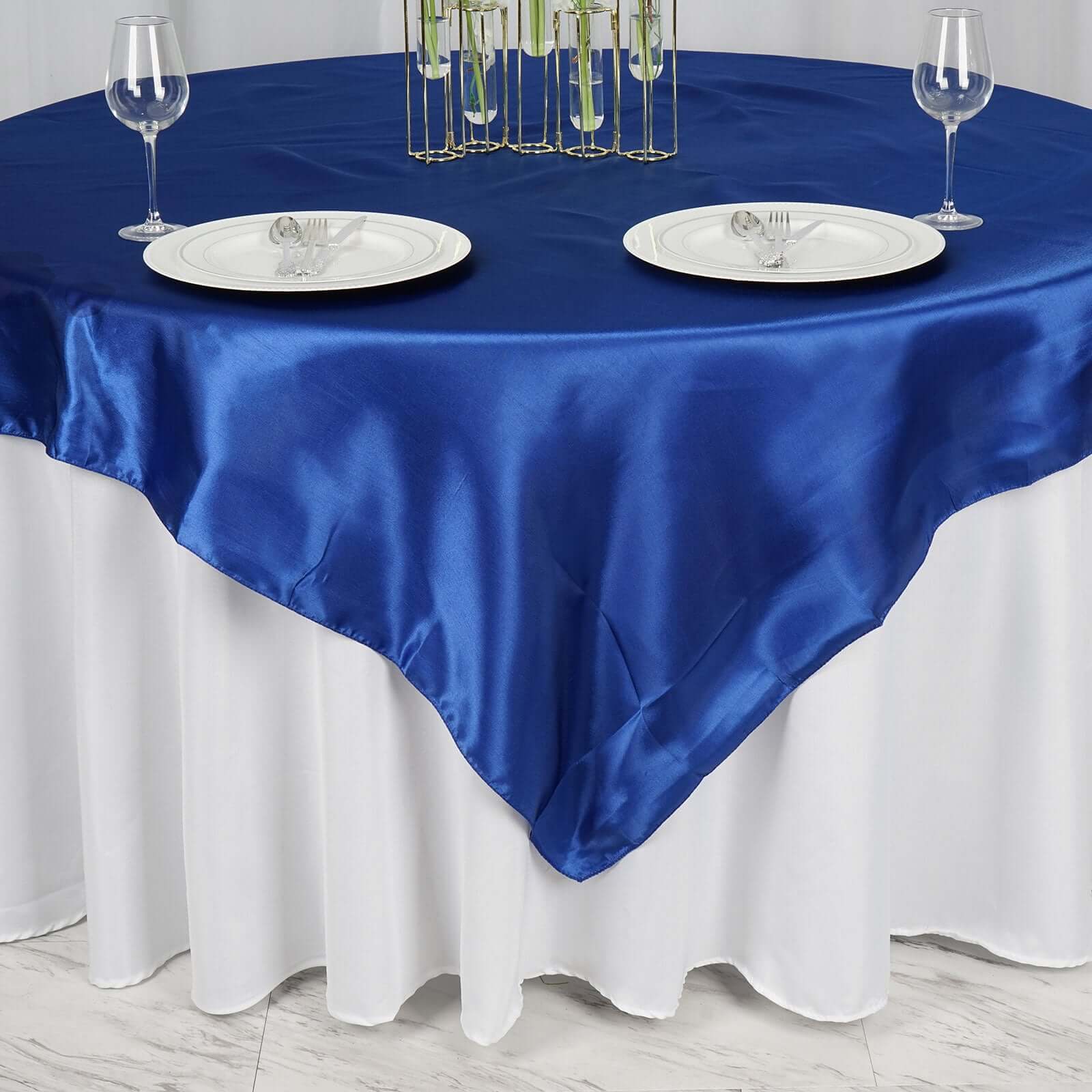 Satin 72"x72" Table Overlay Square Tablecloth Royal Blue - Smooth Finish Table Cover - Linen Luxes