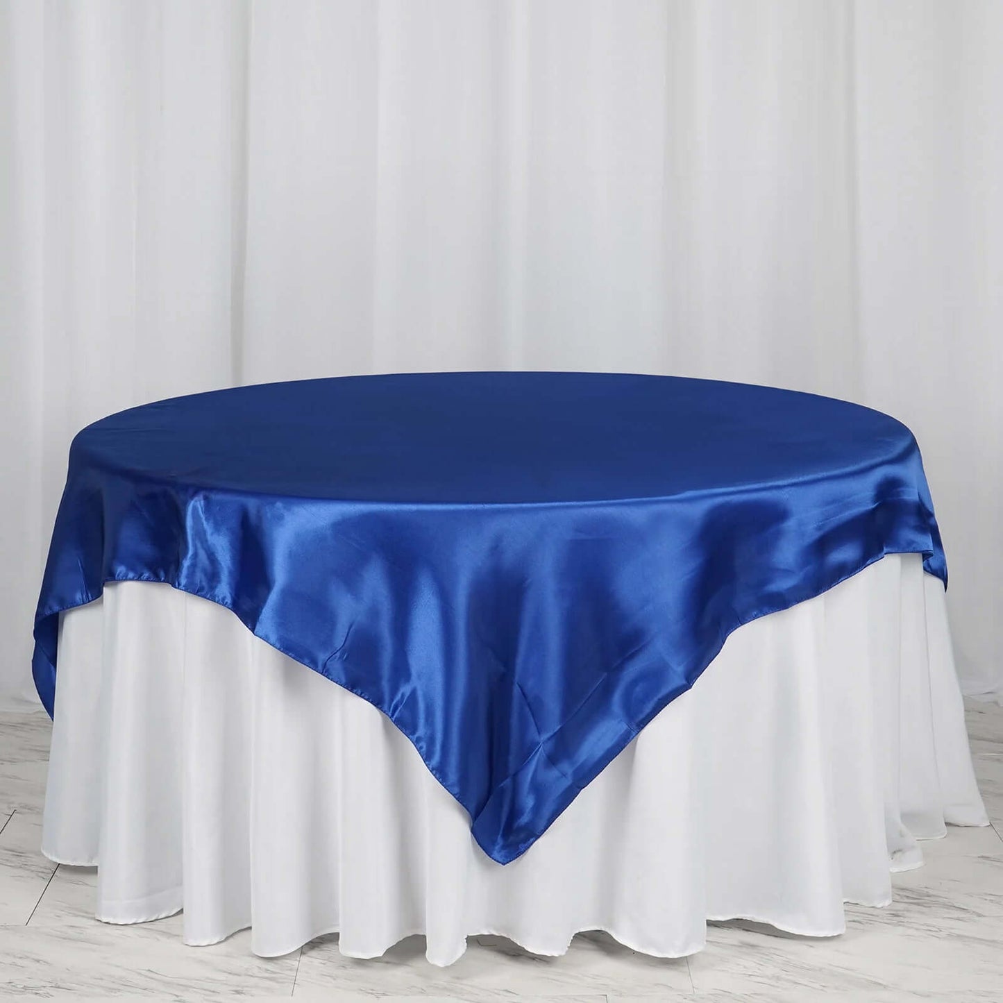 Satin 72"x72" Table Overlay Square Tablecloth Royal Blue - Smooth Finish Table Cover - Linen Luxes