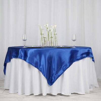 Satin 72"x72" Table Overlay Square Tablecloth Royal Blue - Smooth Finish Table Cover - Linen Luxes