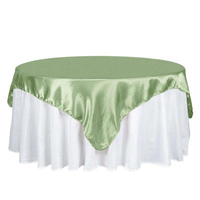 Satin 72"x72" Table Overlay Square Tablecloth Sage Green - Smooth Finish Table Cover