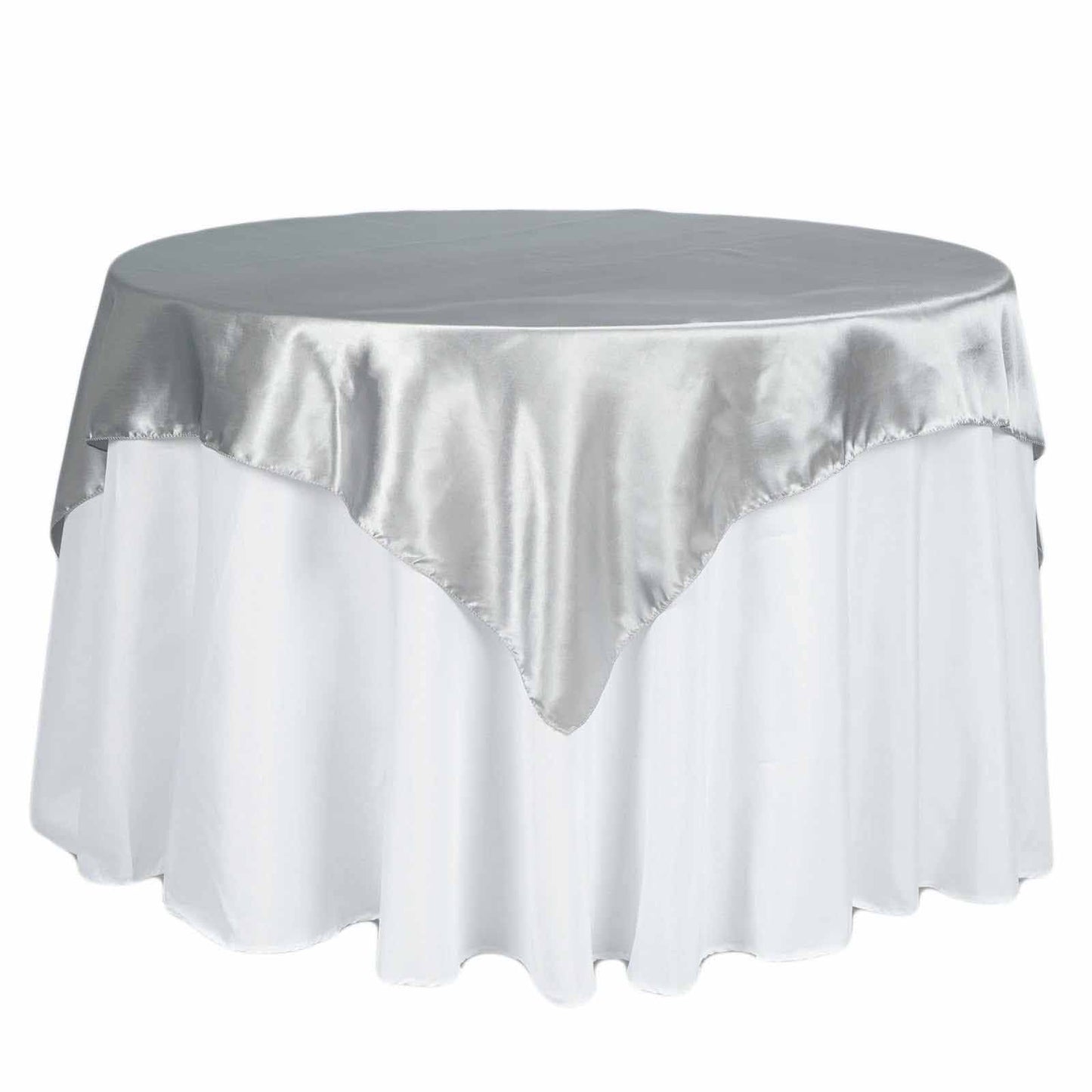 Satin 72"x72" Table Overlay Square Tablecloth Silver - Smooth Finish Table Cover - Linen Luxes