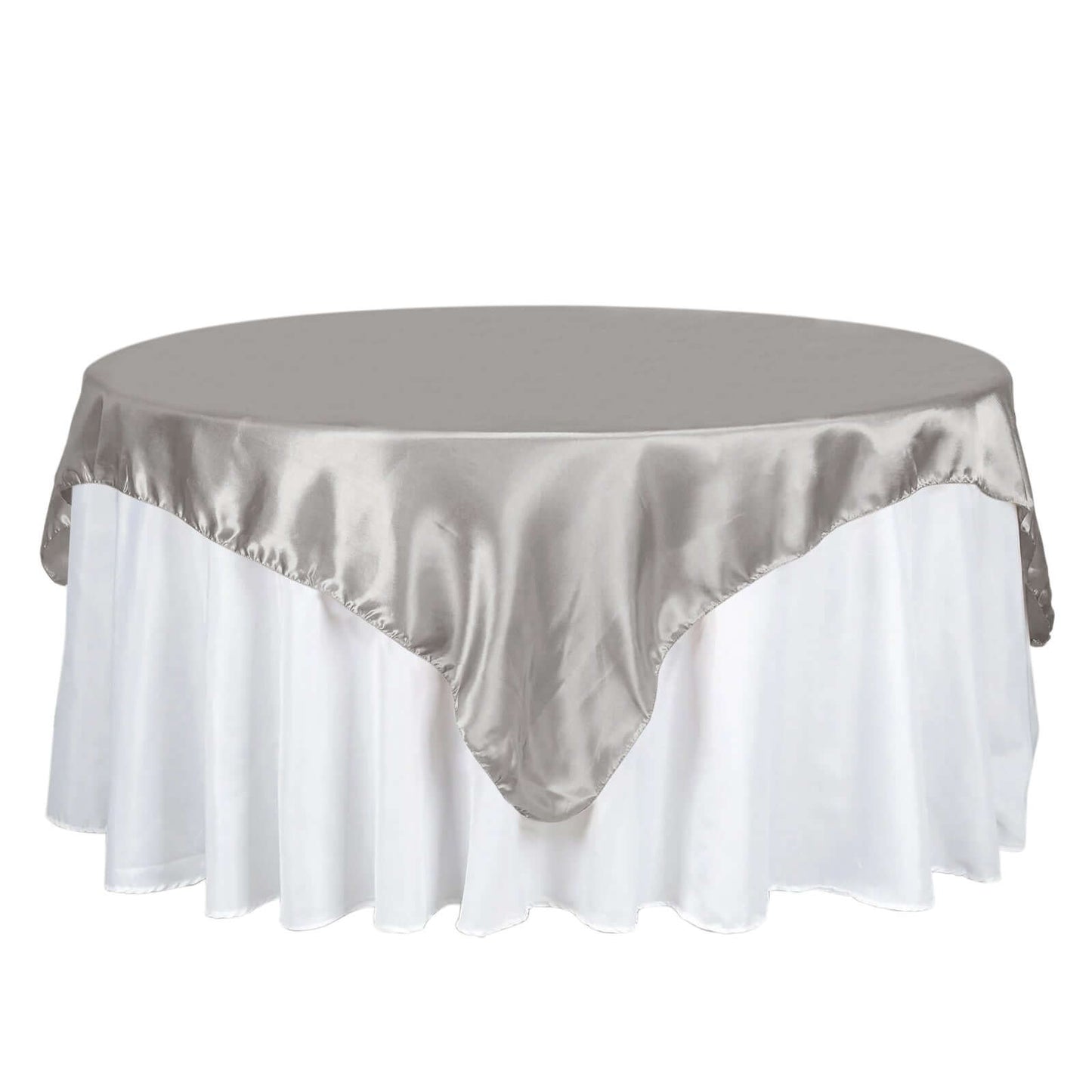 Satin 72"x72" Table Overlay Square Tablecloth Silver - Smooth Finish Table Cover - Linen Luxes