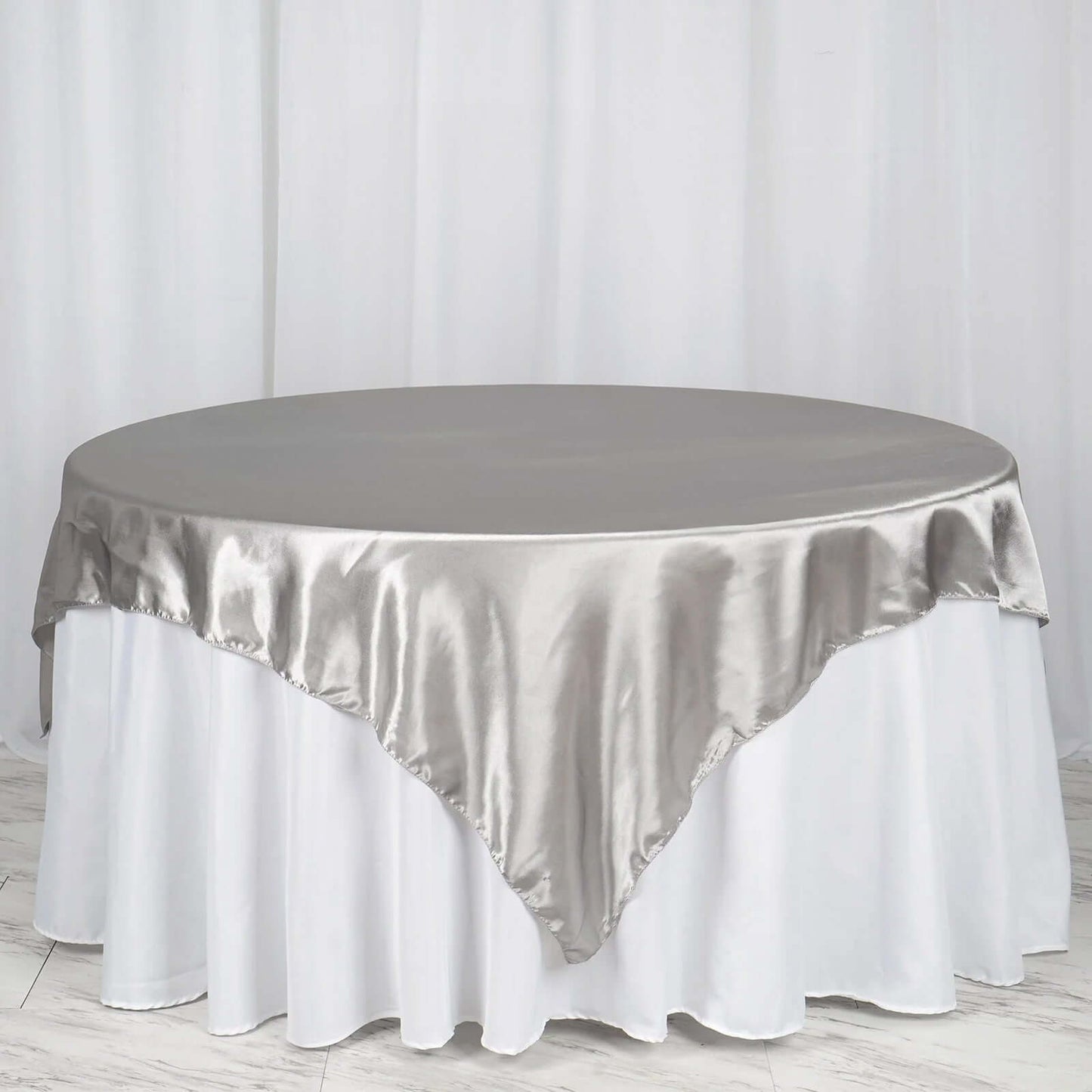 Satin 72"x72" Table Overlay Square Tablecloth Silver - Smooth Finish Table Cover - Linen Luxes
